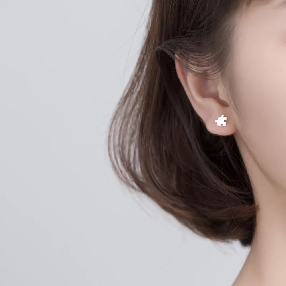 🎉 New Sterling Silver Puzzle Pieces Stud Earrings